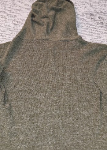 Kapüşonlu Haki Bol Kesim Triko - Görsel 6