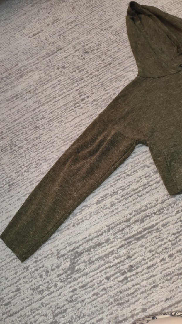 Kapüşonlu Haki Bol Kesim Triko - Görsel 2