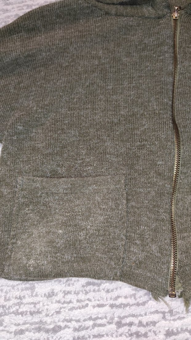 Kapüşonlu Haki Bol Kesim Triko - Görsel 3