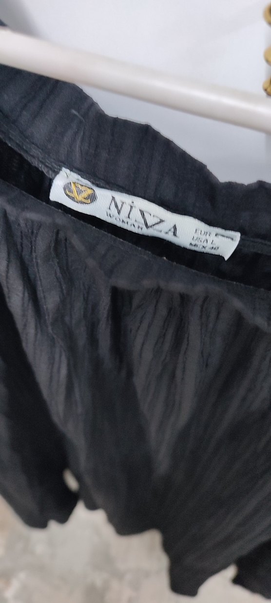 Kadın Siyah Pliseli Uzun Kumaş  uzun. etek - Görsel 3