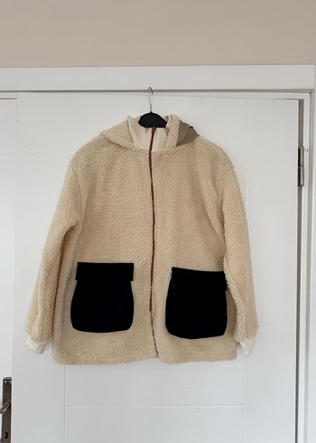 Peluş Kumaşlı Kapüşonlu Ceket