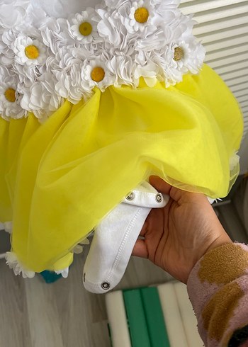 9-12 Ay Beden Sarı Çiçekli Kız Çocuk Fırfırlı Elbise
