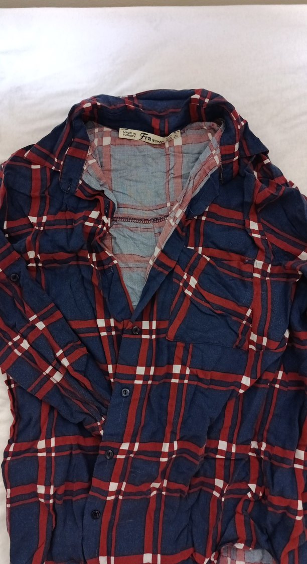 Kadın Lacivert Ekose Gömlek - Görsel 2