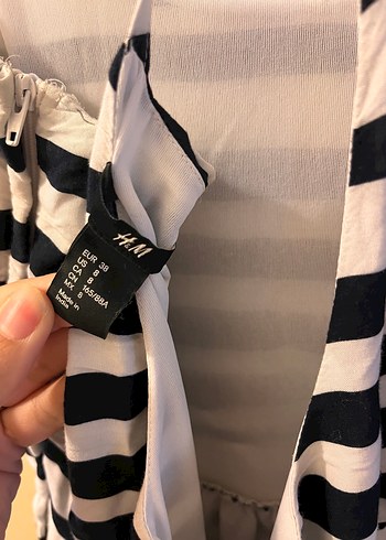 38 Beden H&M Çizgili Pilili Mini elbise