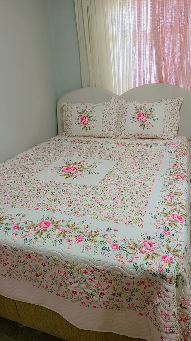 Beyaz Çiçek Desenli Yatak Örtüsü - Görsel 5