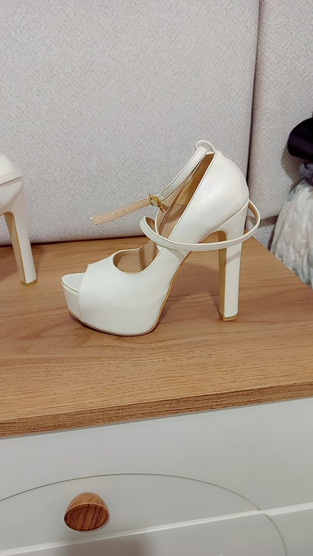 Beyaz Platform Topuklu Kadın Abiye Ayakkabı - Görsel 2
