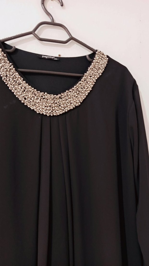 Siyah Uzun Kollu Drapeli Kadın Bluz - Görsel 2