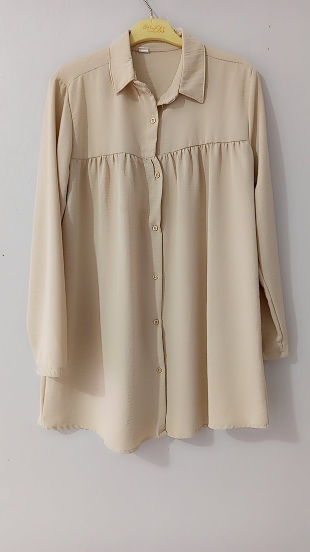 Bej Düğmeli Uzun Kollu airobin Gömlek - Görsel 2
