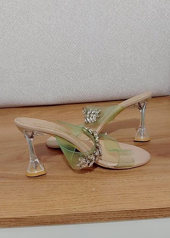 Bej Taşlı İnce Topuklu Kadın Abiye Ayakkabı - Görsel 4