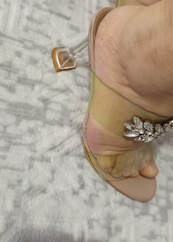 Bej Taşlı İnce Topuklu Kadın Abiye Ayakkabı - Görsel 2