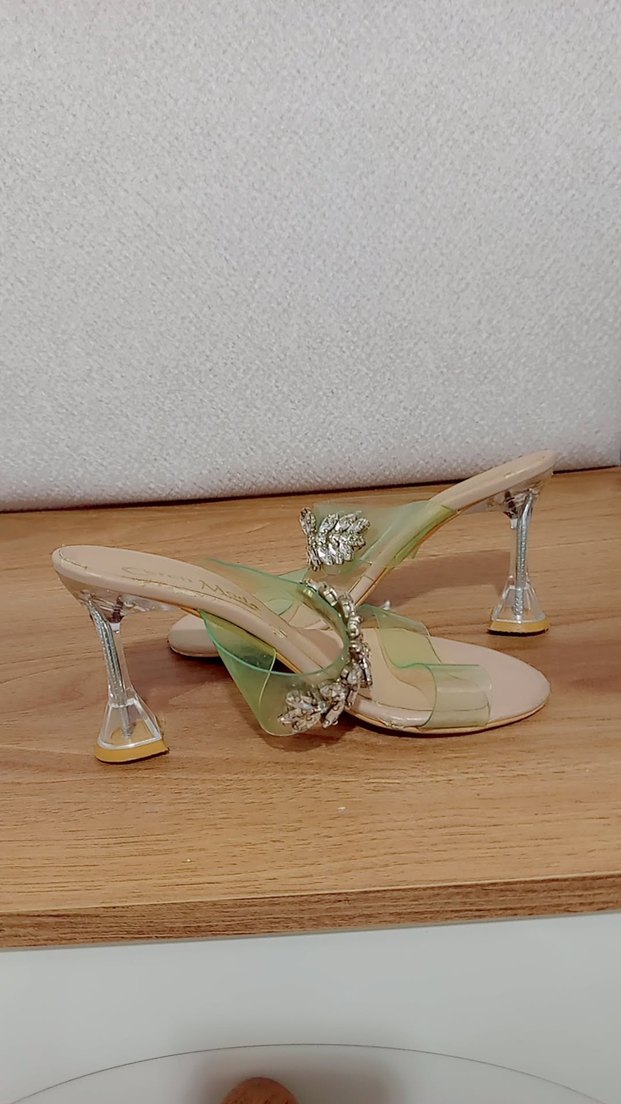 Bej Taşlı İnce Topuklu Kadın Abiye Ayakkabı - Görsel 4