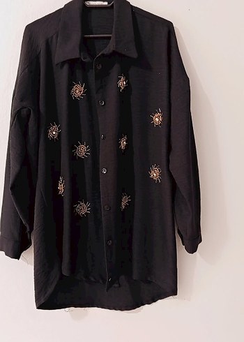 Nakışlı Siyah Bohem Uzun Kollu Gömlek - Görsel 2