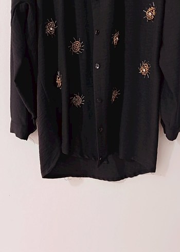 Nakışlı Siyah Bohem Uzun Kollu Gömlek - Görsel 3