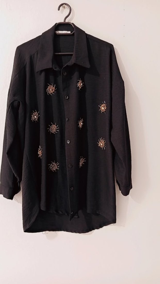 Nakışlı Siyah Bohem Uzun Kollu Gömlek - Görsel 2