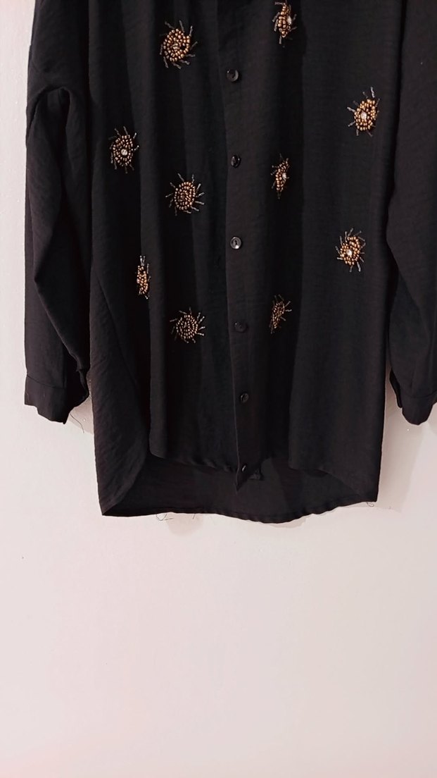 Nakışlı Siyah Bohem Uzun Kollu Gömlek - Görsel 3