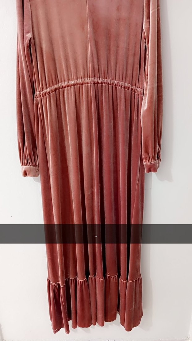 pudra rengi kadife elbise - Görsel 5