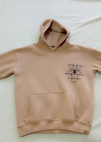 Bej Kapüşonlu Rahat Kesim Sweatshirt - Görsel 3