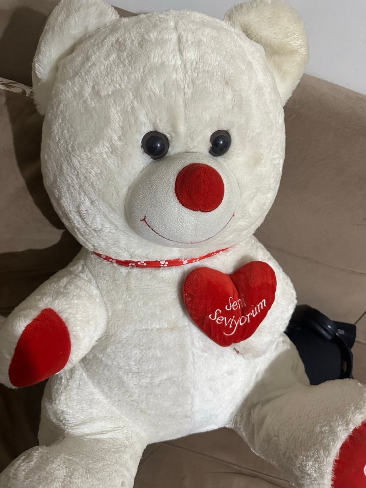 Kırmızı Detaylı Beyaz Peluş Ayıcık - Görsel 2