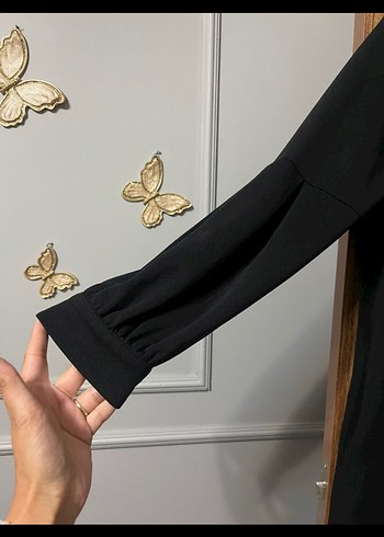 48 Beden siyah Renk Siyah Düğmeli Uzun Kollu Kadın Tunik