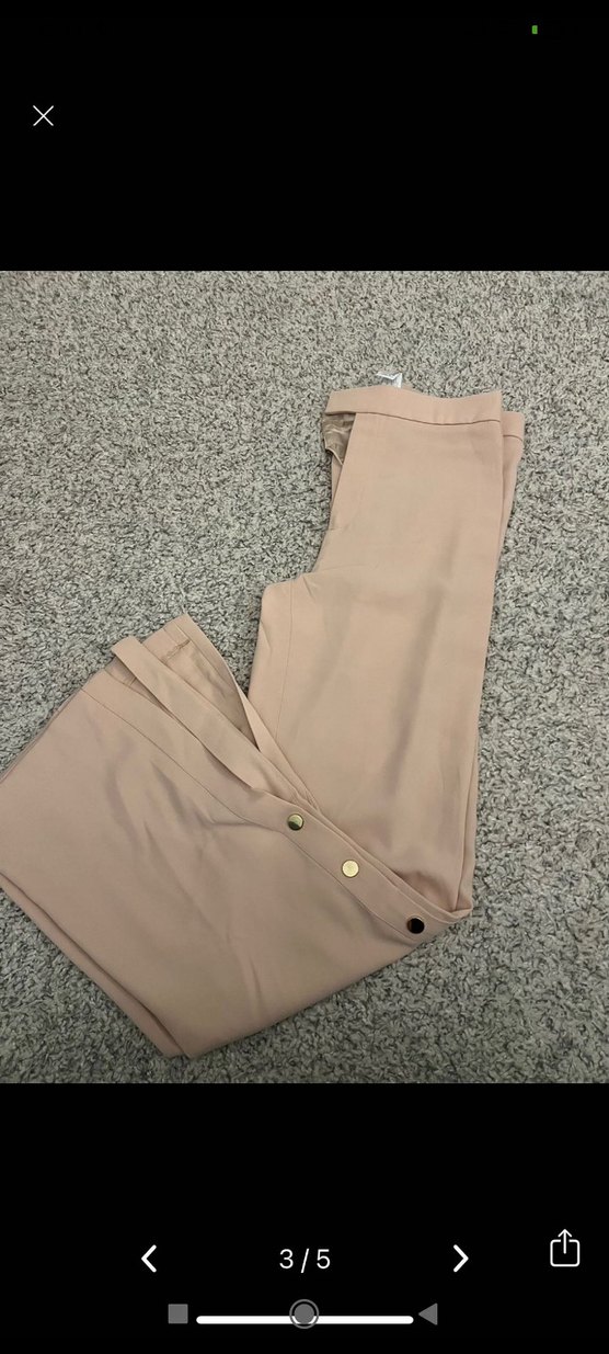 Bej Düğmeli Kadın Kumaş Pantolon orijinal zara - Görsel 3