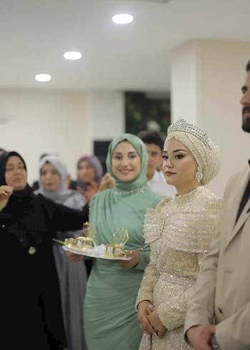 Yakası Yüksek Drapeli Uzun Kadın Abiye Elbise - Görsel 2