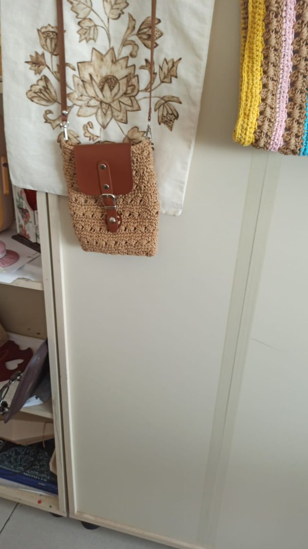 Bej Örgü Kadın Çapraz Çanta telefon cüzdanlık - Görsel 3