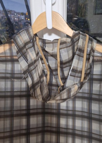 Ekose Desenli Midi Boy Gri Kadın Ceket - Görsel 3