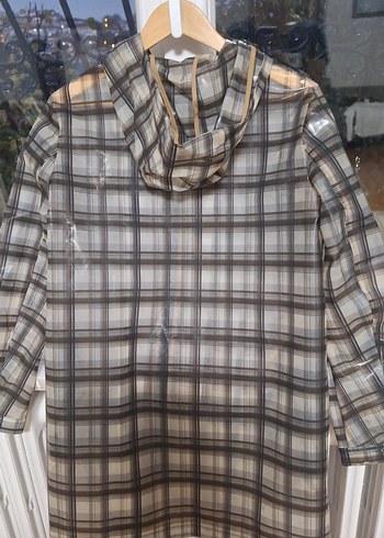 Ekose Desenli Midi Boy Gri Kadın Ceket - Görsel 4