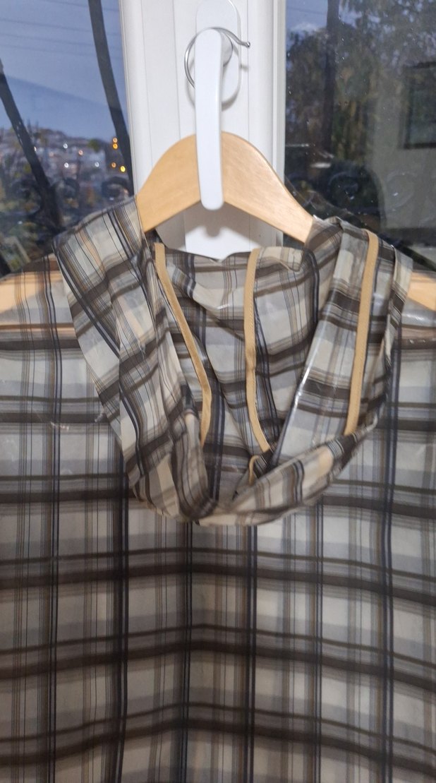 Ekose Desenli Midi Boy Gri Kadın Ceket - Görsel 3