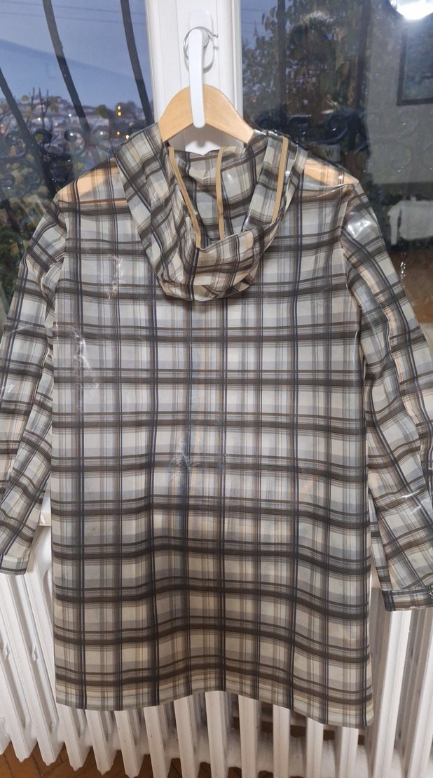 Ekose Desenli Midi Boy Gri Kadın Ceket - Görsel 4