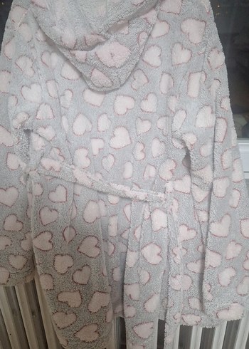 Gri Kalp Desenli Uzun Kollu Kadın Bornoz - Görsel 3