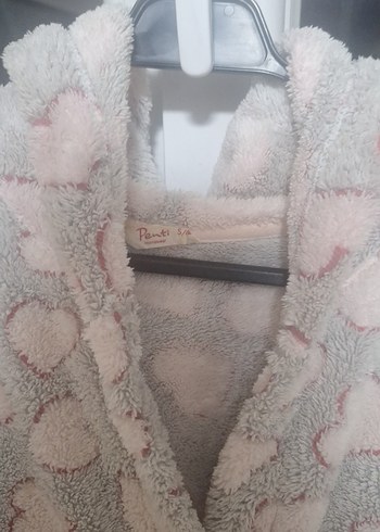 Gri Kalp Desenli Uzun Kollu Kadın Bornoz - Görsel 2