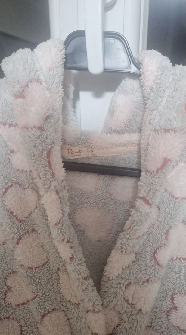 Gri Kalp Desenli Uzun Kollu Kadın Bornoz - Görsel 2