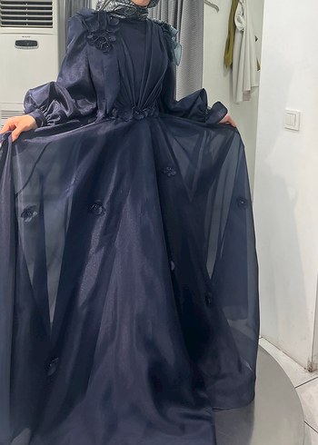 Lacivert Uzun Drapeli Gotik Abiye