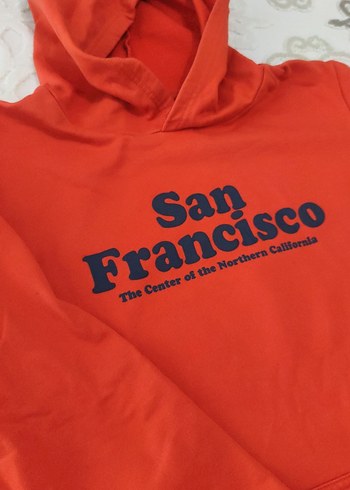 turuncu Kapüşonlu Fermuarlı Sweatshirt - Görsel 4