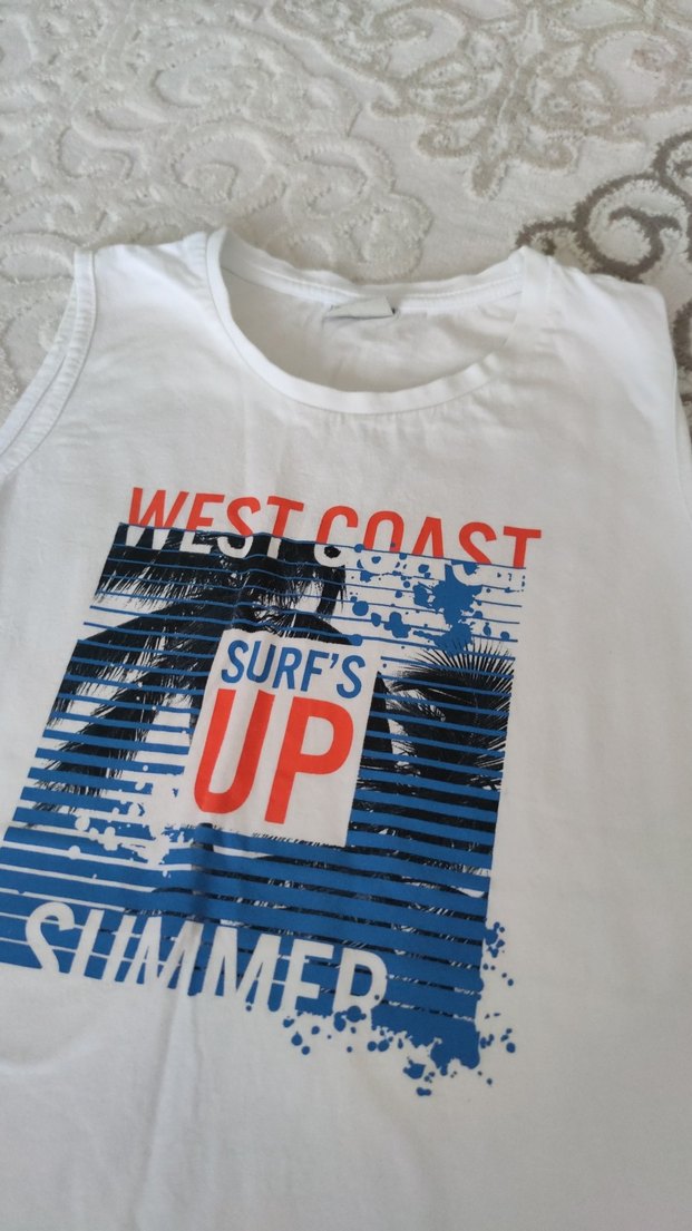 Erkek Beyaz Baskılı Kolsuz Tişört - Görsel 2