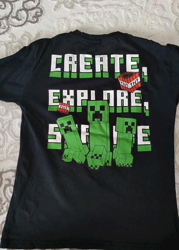 Minecraft Baskılı Siyah Erkek Tişört ve keten siyah şort - Görsel 3