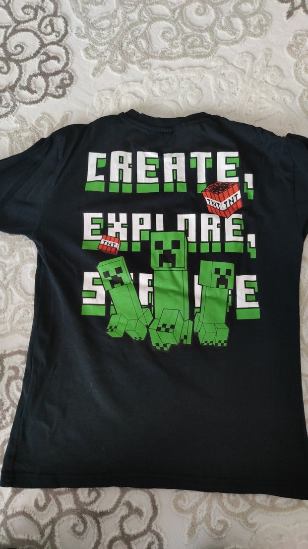 Minecraft Baskılı Siyah Erkek Tişört ve keten siyah şort - Görsel 3