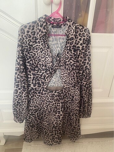 Leopar desenli kısa Çan  elbise - Görsel 2