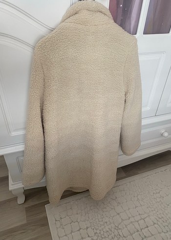 Bej Peluş Kadın Midi Kaban - Görsel 7