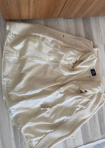 Bej Peluş Kadın Midi Kaban - Görsel 5