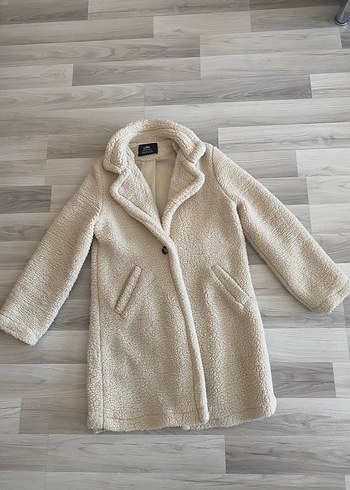 Bej Peluş Kadın Midi Kaban - Görsel 2