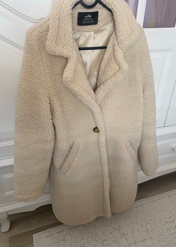 Bej Peluş Kadın Midi Kaban - Görsel 8