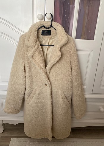 Bej Peluş Kadın Midi Kaban - Görsel 10