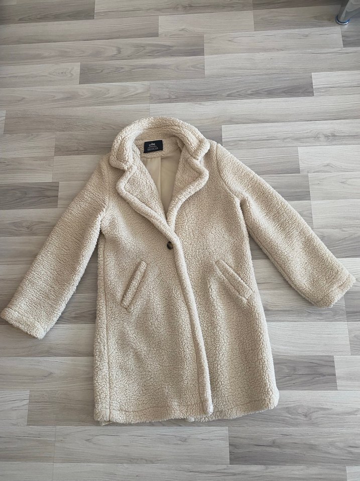 Bej Peluş Kadın Midi Kaban - Görsel 2