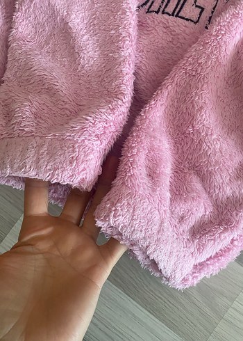 Kız Çocuk Pembe Kapüşonlu Peluş Sweatshirt - Görsel 6