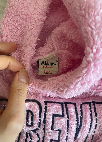 Kız Çocuk Pembe Kapüşonlu Peluş Sweatshirt - Görsel 4