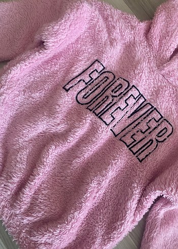 Kız Çocuk Pembe Kapüşonlu Peluş Sweatshirt - Görsel 2