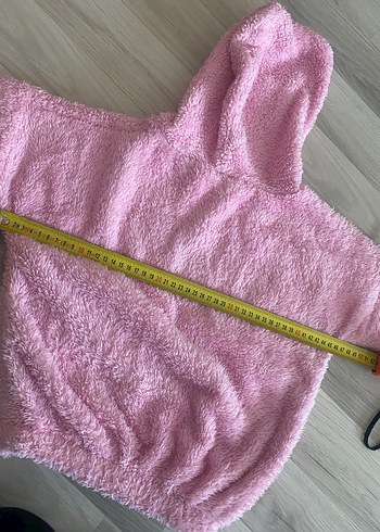 Kız Çocuk Pembe Kapüşonlu Peluş Sweatshirt - Görsel 8