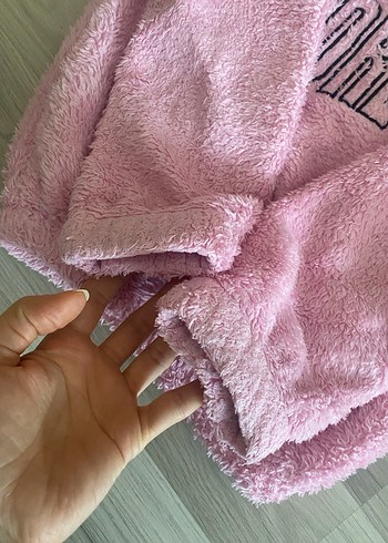 Kız Çocuk Pembe Kapüşonlu Peluş Sweatshirt - Görsel 5